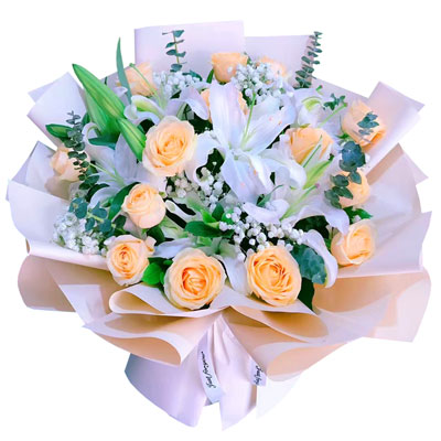 福州16朵香槟玫瑰2支百合，爱的温暖和幸福