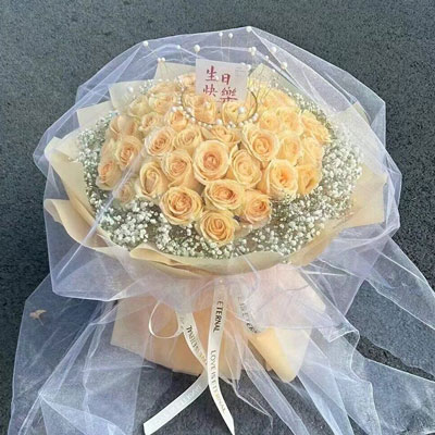 福州52朵香槟玫瑰满天星，你就是我的全部