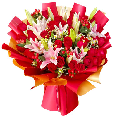福州33朵红玫瑰百合，心灵的火花