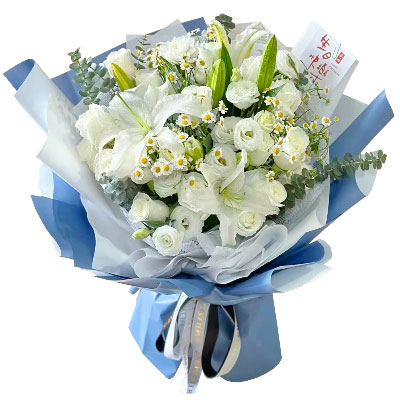 福州11朵白玫瑰桔梗百合，爱永恒不息