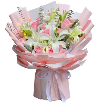 福州16朵粉玫瑰百合，感情稳定坚固