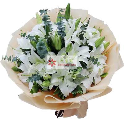 福州9支白色多头百合，祝福你幸福